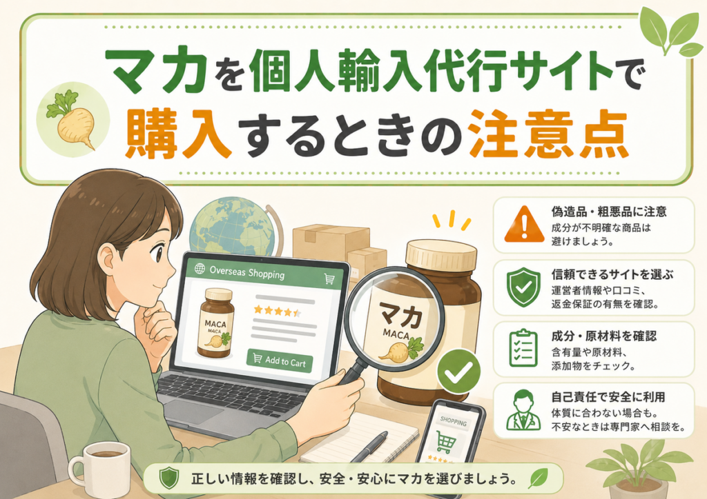 マカを個人輸入代行サイトで購入するときの注意点