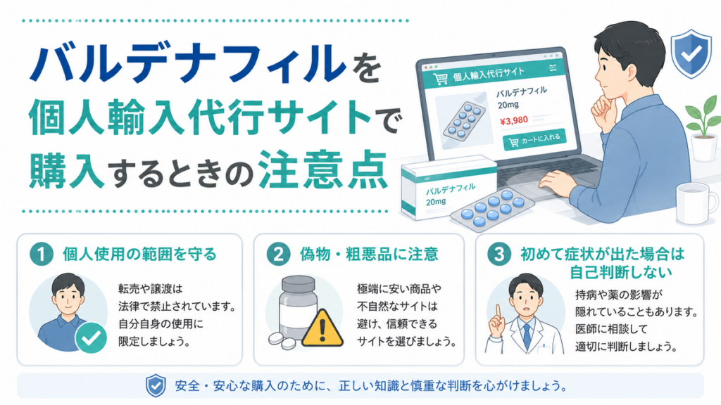 バルデナフィルを個人輸入代行サイトで購入するときの注意点